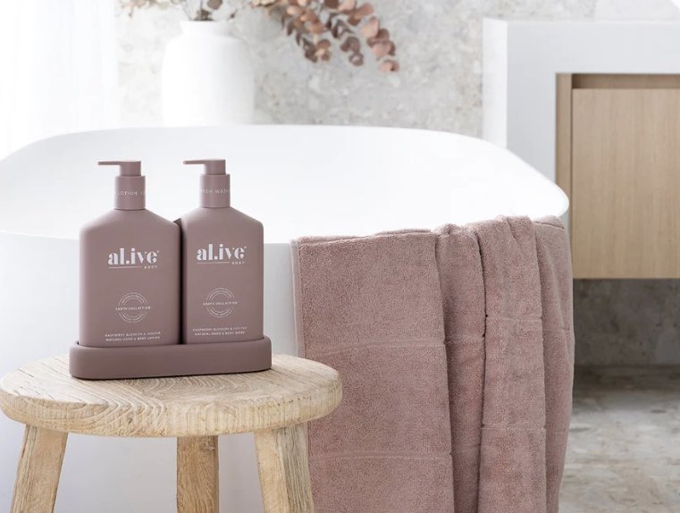 The Duo - Hand & Body Wash & Lotion + Tray - Raspberry Blossom & Juniper | Al.ive Body | Body Lotion & Wash | Thirty 16 Williamstown