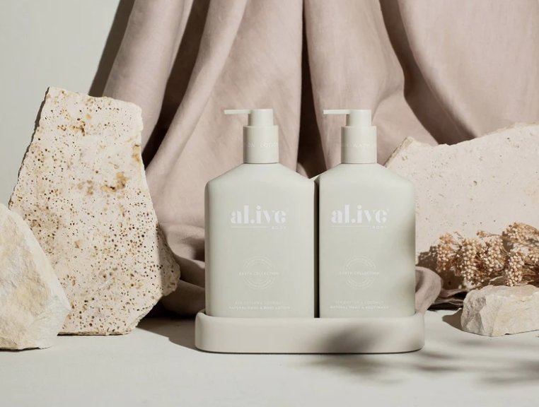The Duo - Hand & Body Wash & Lotion + Tray - Sea Cotton & Coconut | Al.ive Body | Body Lotion & Wash | Thirty 16 Williamstown