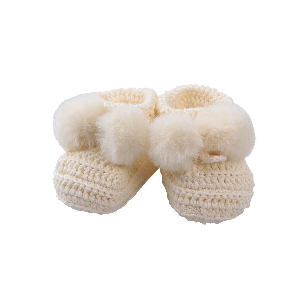 Topsy Faux Fur Pom Pom Booties - Ivory | DLUX | Pre Walkers, Booties &amp; Mittens | Thirty 16 Williamstown