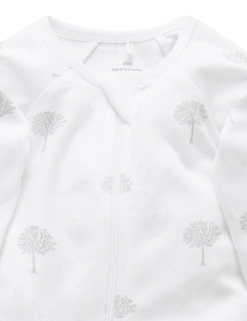 Tree Zip Growsuit - Pale Grey | Purebaby | Baby & Toddler Growsuits & Rompers | Thirty 16 Williamstown