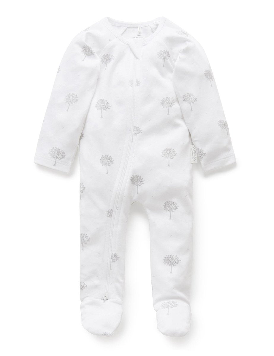 Tree Zip Growsuit - Pale Grey | Purebaby | Baby &amp; Toddler Growsuits &amp; Rompers | Thirty 16 Williamstown