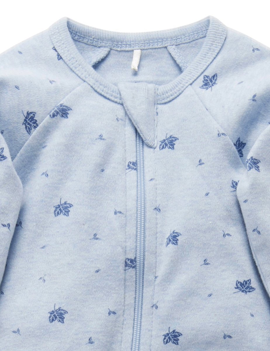 Zip Growsuit - Leaf Pale Blue | Purebaby | Baby &amp; Toddler Growsuits &amp; Rompers | Thirty 16 Williamstown
