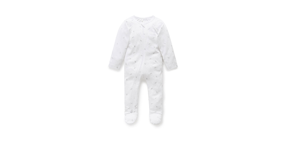 Zip Growsuit - Leaf Pale Blue | Purebaby | Baby &amp; Toddler Growsuits &amp; Rompers | Thirty 16 Williamstown
