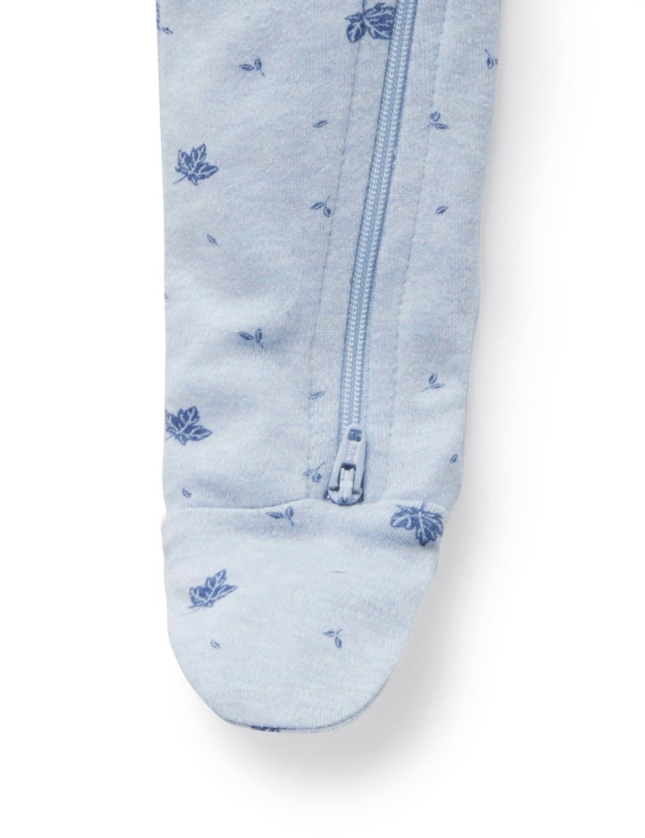 Zip Growsuit - Leaf Pale Blue | Purebaby | Baby &amp; Toddler Growsuits &amp; Rompers | Thirty 16 Williamstown