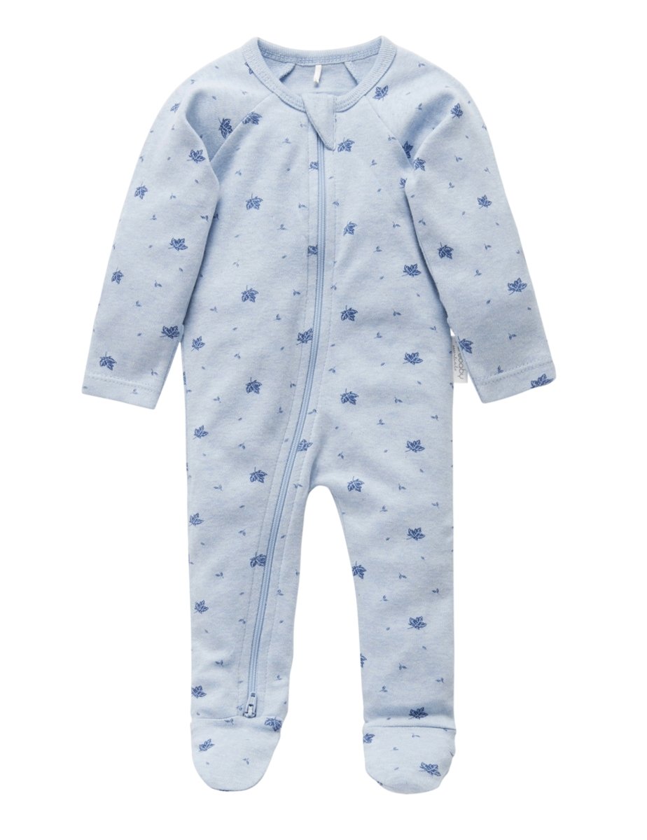 Zip Growsuit - Leaf Pale Blue | Purebaby | Baby &amp; Toddler Growsuits &amp; Rompers | Thirty 16 Williamstown