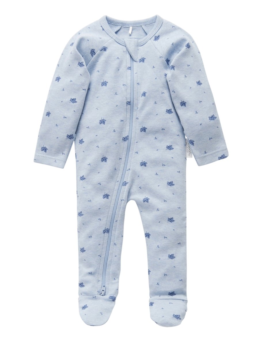 Zip Growsuit - Leaf Pale Blue | Purebaby | Baby & Toddler Growsuits & Rompers | Thirty 16 Williamstown