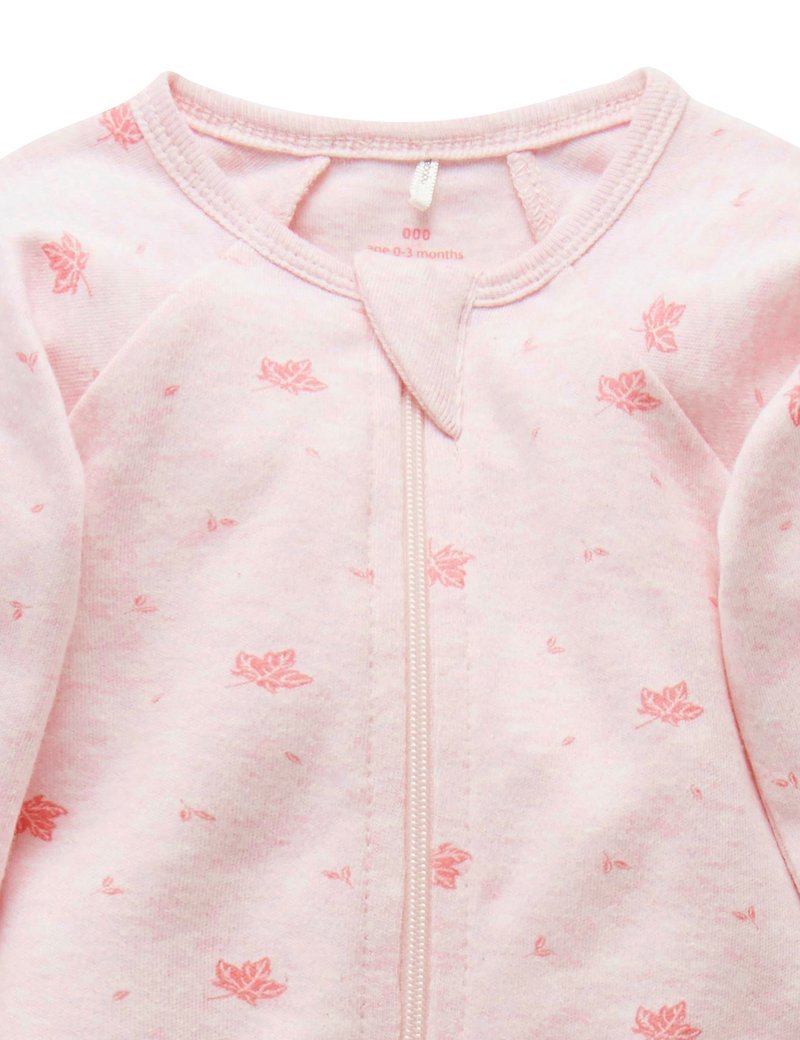 Zip Growsuit - Leaf Pale Pink | Purebaby | Baby & Toddler Growsuits & Rompers | Thirty 16 Williamstown