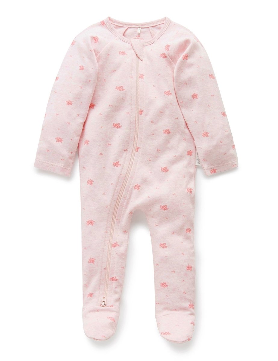 Zip Growsuit - Leaf Pale Pink | Purebaby | Baby & Toddler Growsuits & Rompers | Thirty 16 Williamstown