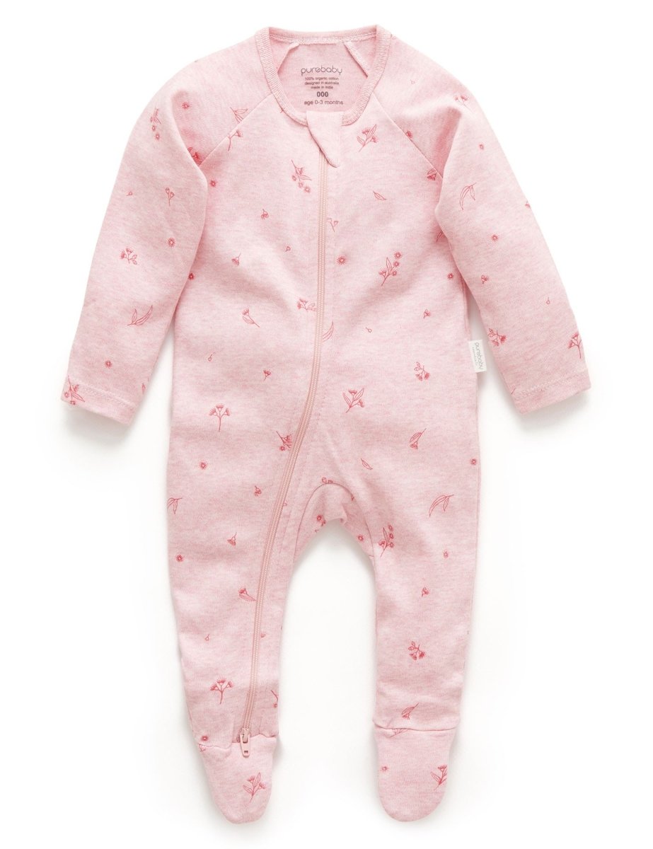 Zip Growsuit - Peony Blossom | Purebaby | Baby &amp; Toddler Growsuits &amp; Rompers | Thirty 16 Williamstown