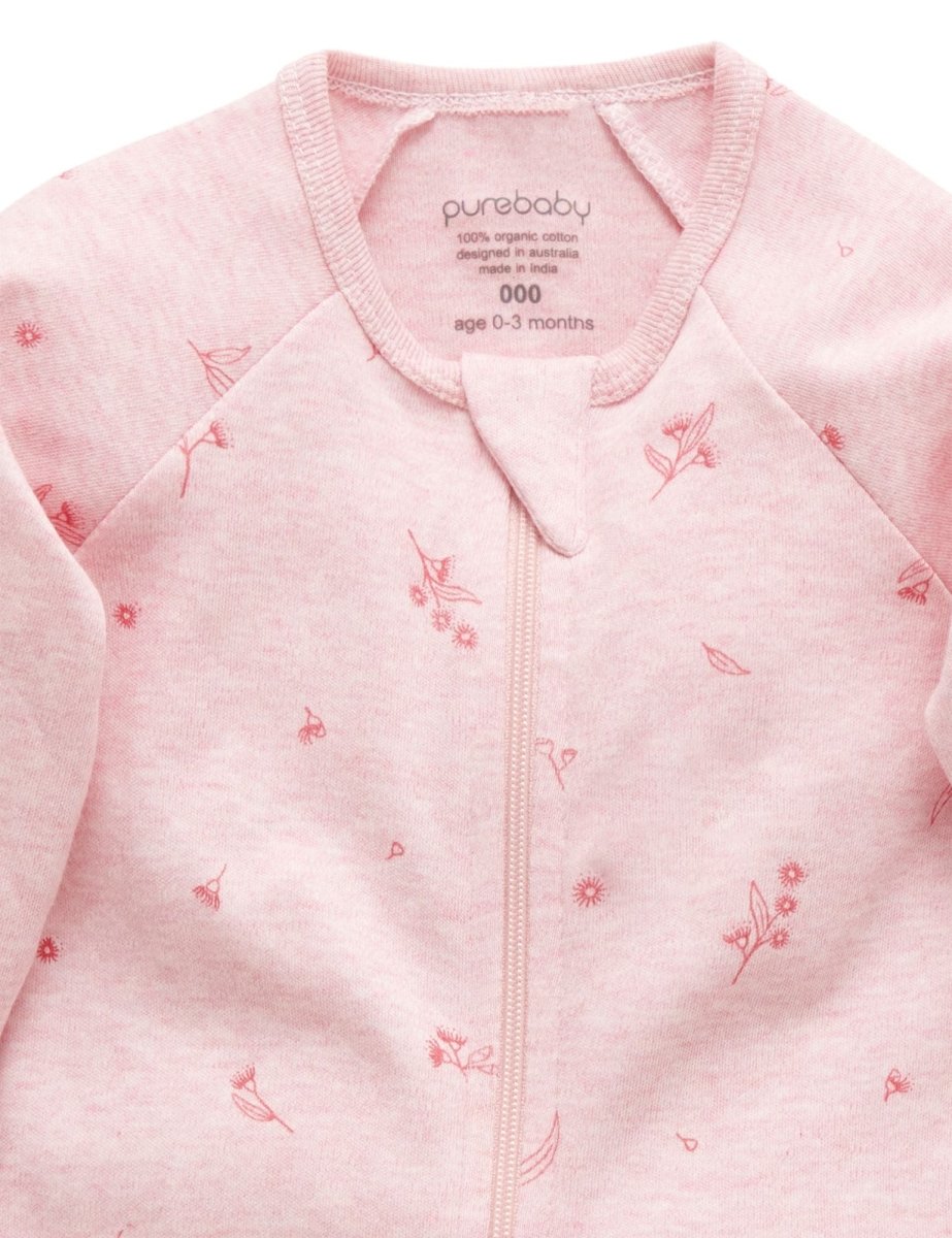 Zip Growsuit - Peony Blossom | Purebaby | Baby &amp; Toddler Growsuits &amp; Rompers | Thirty 16 Williamstown