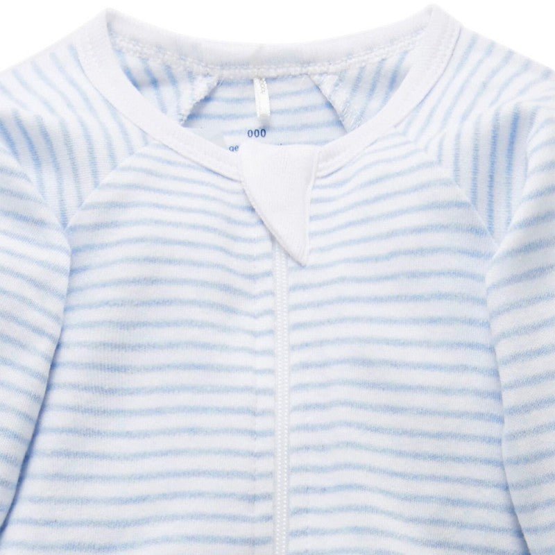 Zip Growsuit - Stripe Pale Blue Melange | Purebaby | Baby &amp; Toddler Growsuits &amp; Rompers | Thirty 16 Williamstown