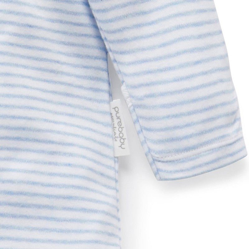 Zip Growsuit - Stripe Pale Blue Melange | Purebaby | Baby &amp; Toddler Growsuits &amp; Rompers | Thirty 16 Williamstown