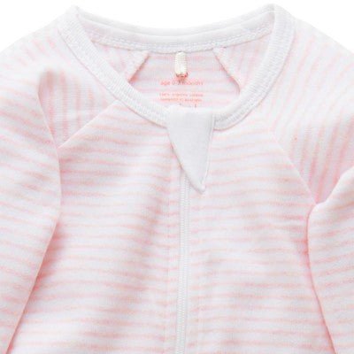 Zip Growsuit - Stripe Pale Pink Melange | Purebaby | Baby & Toddler Growsuits & Rompers | Thirty 16 Williamstown