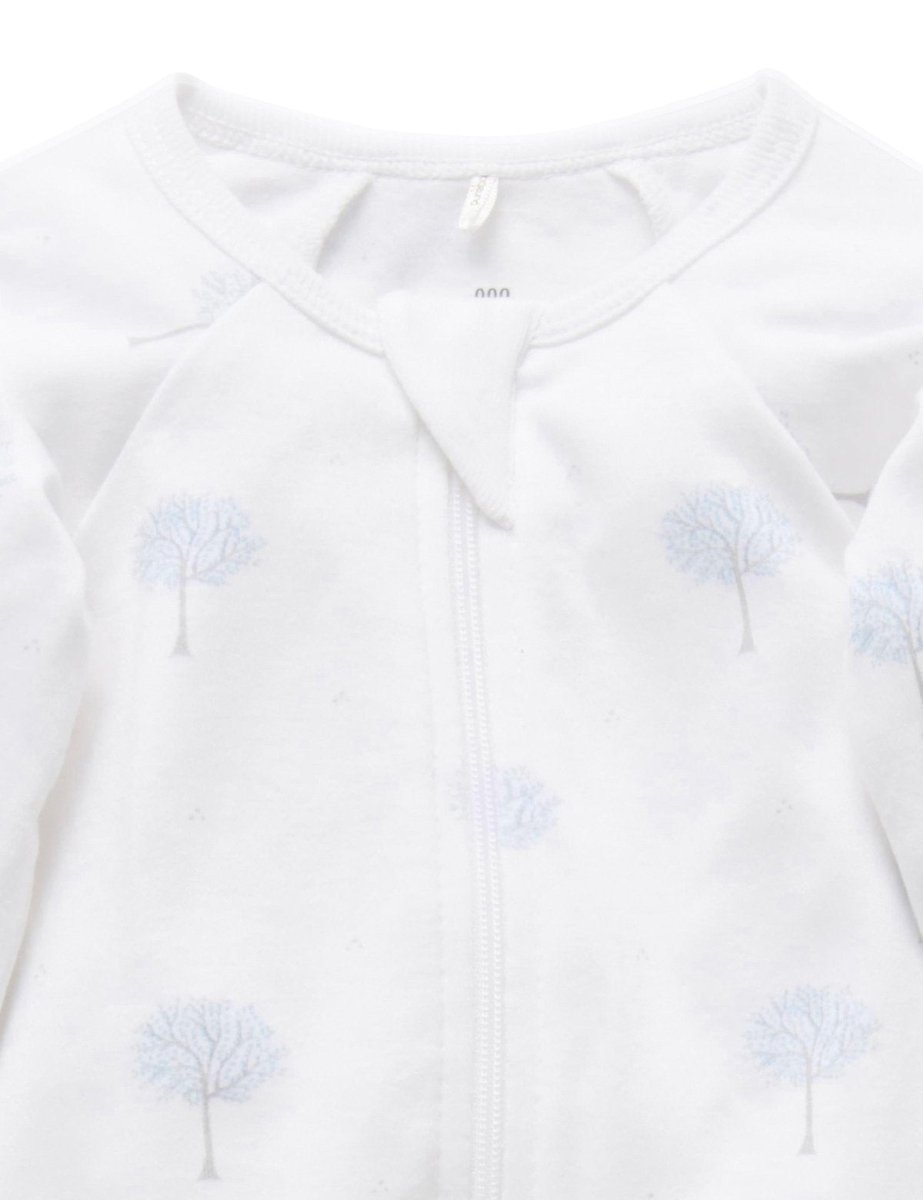 Zip Growsuit - Tree Pale Blue | Purebaby | Baby & Toddler Growsuits & Rompers | Thirty 16 Williamstown