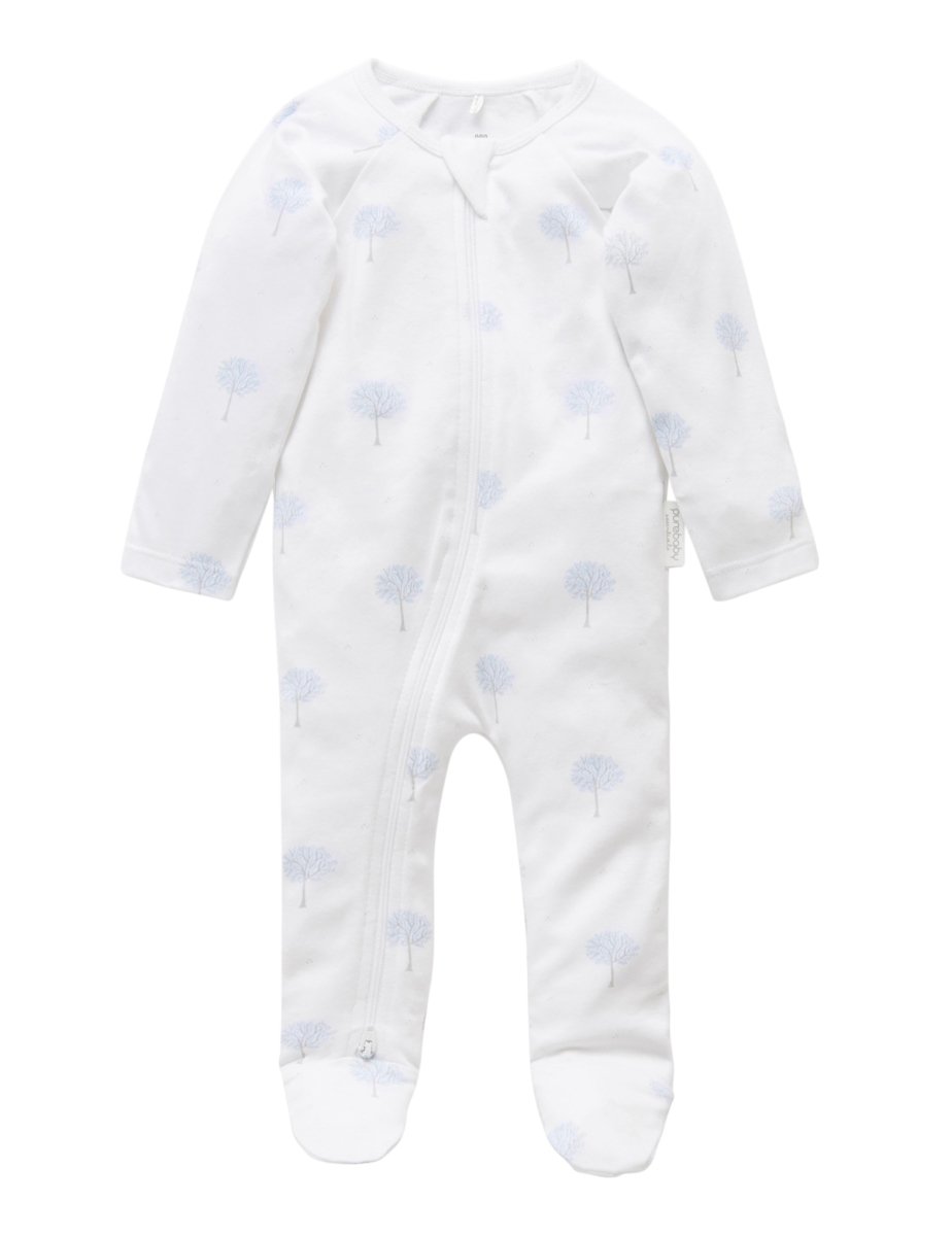 Zip Growsuit - Tree Pale Blue | Purebaby | Baby &amp; Toddler Growsuits &amp; Rompers | Thirty 16 Williamstown