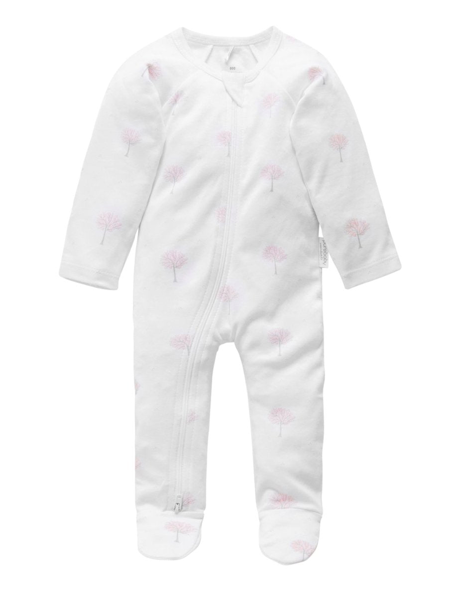 Zip Growsuit - Tree Pale Pink | Purebaby | Baby & Toddler Growsuits & Rompers | Thirty 16 Williamstown