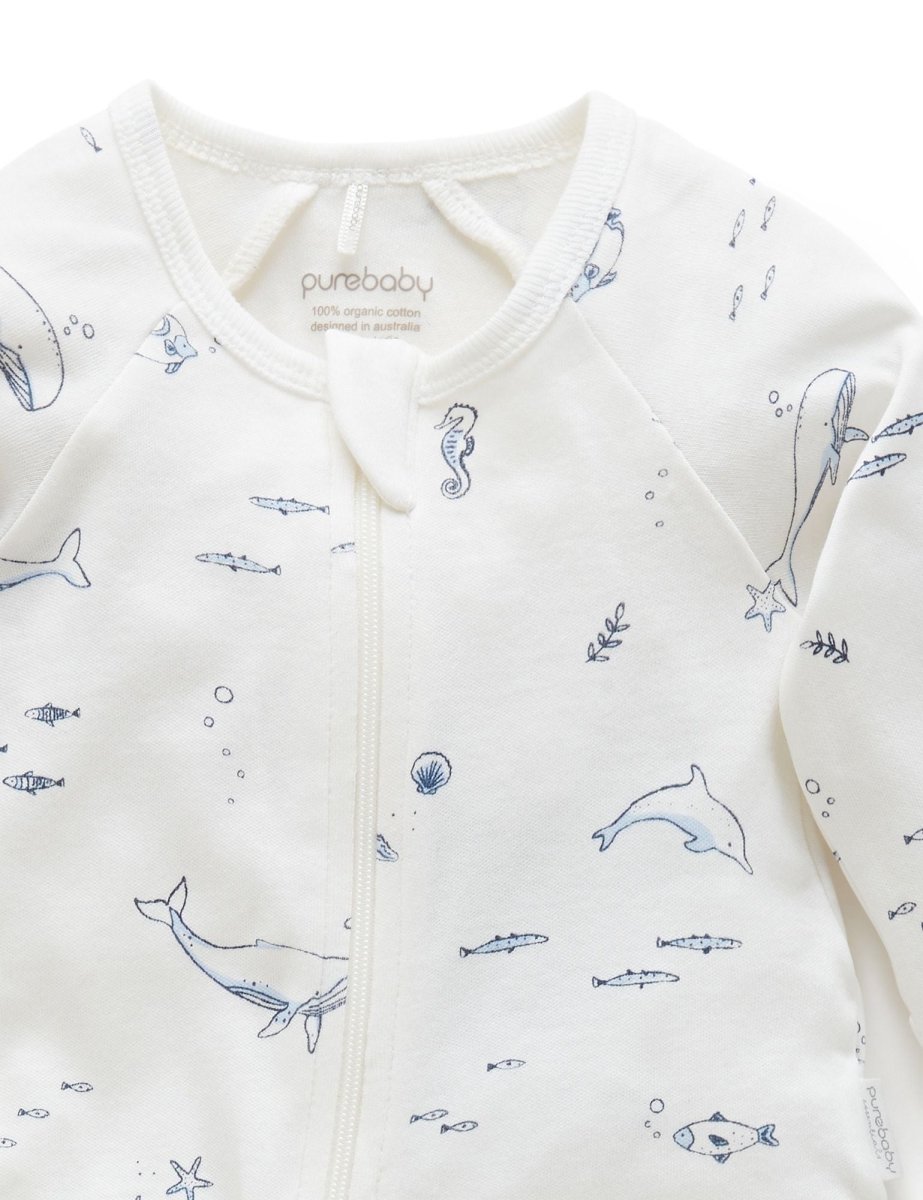 Zip Growsuit - Vanilla Nautical | Purebaby | Baby &amp; Toddler Growsuits &amp; Rompers | Thirty 16 Williamstown