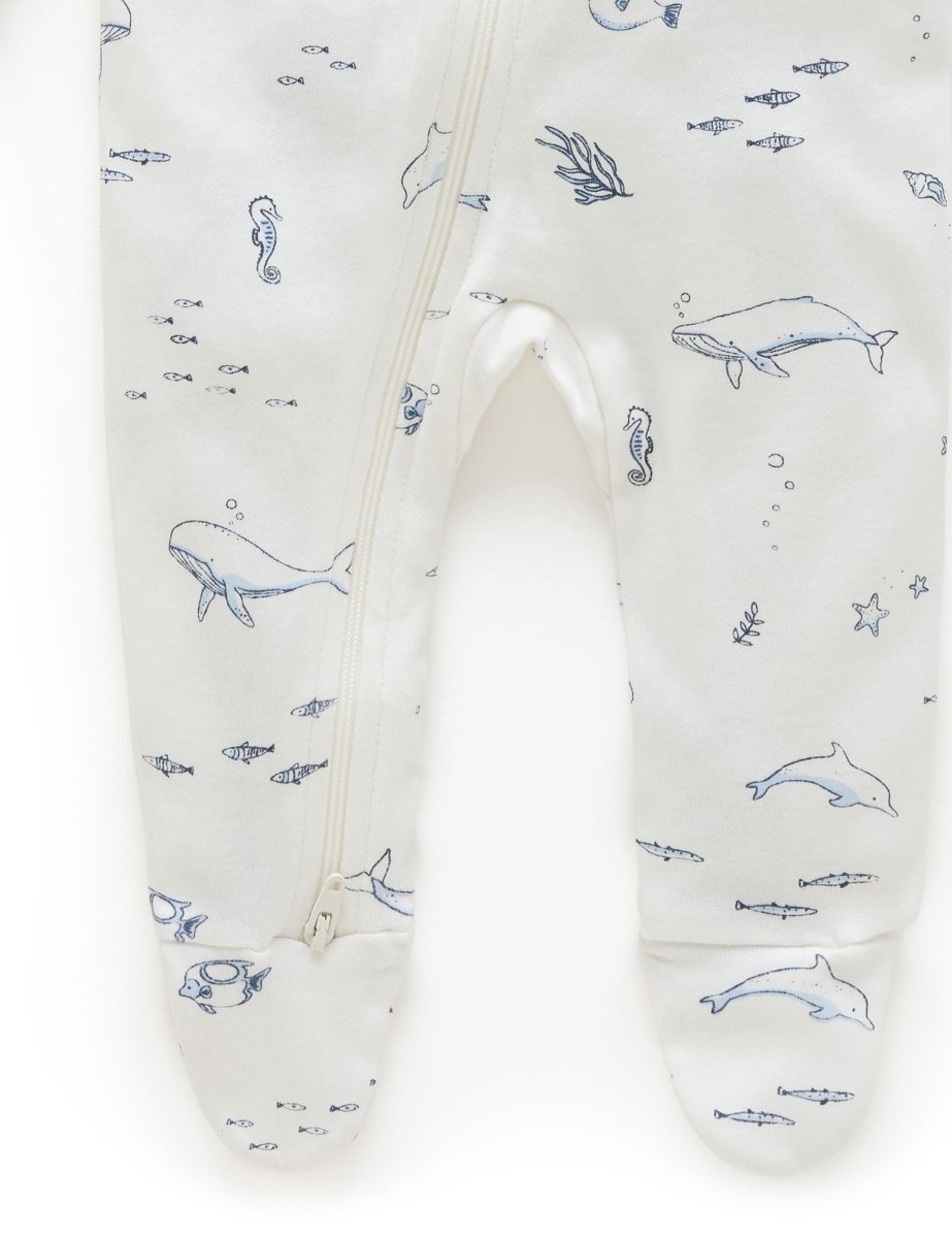 Zip Growsuit - Vanilla Nautical | Purebaby | Baby &amp; Toddler Growsuits &amp; Rompers | Thirty 16 Williamstown