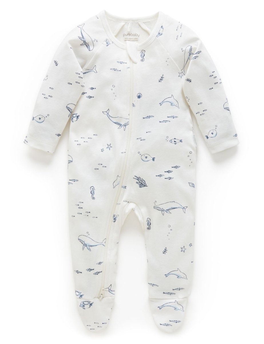 Zip Growsuit - Vanilla Nautical | Purebaby | Baby &amp; Toddler Growsuits &amp; Rompers | Thirty 16 Williamstown